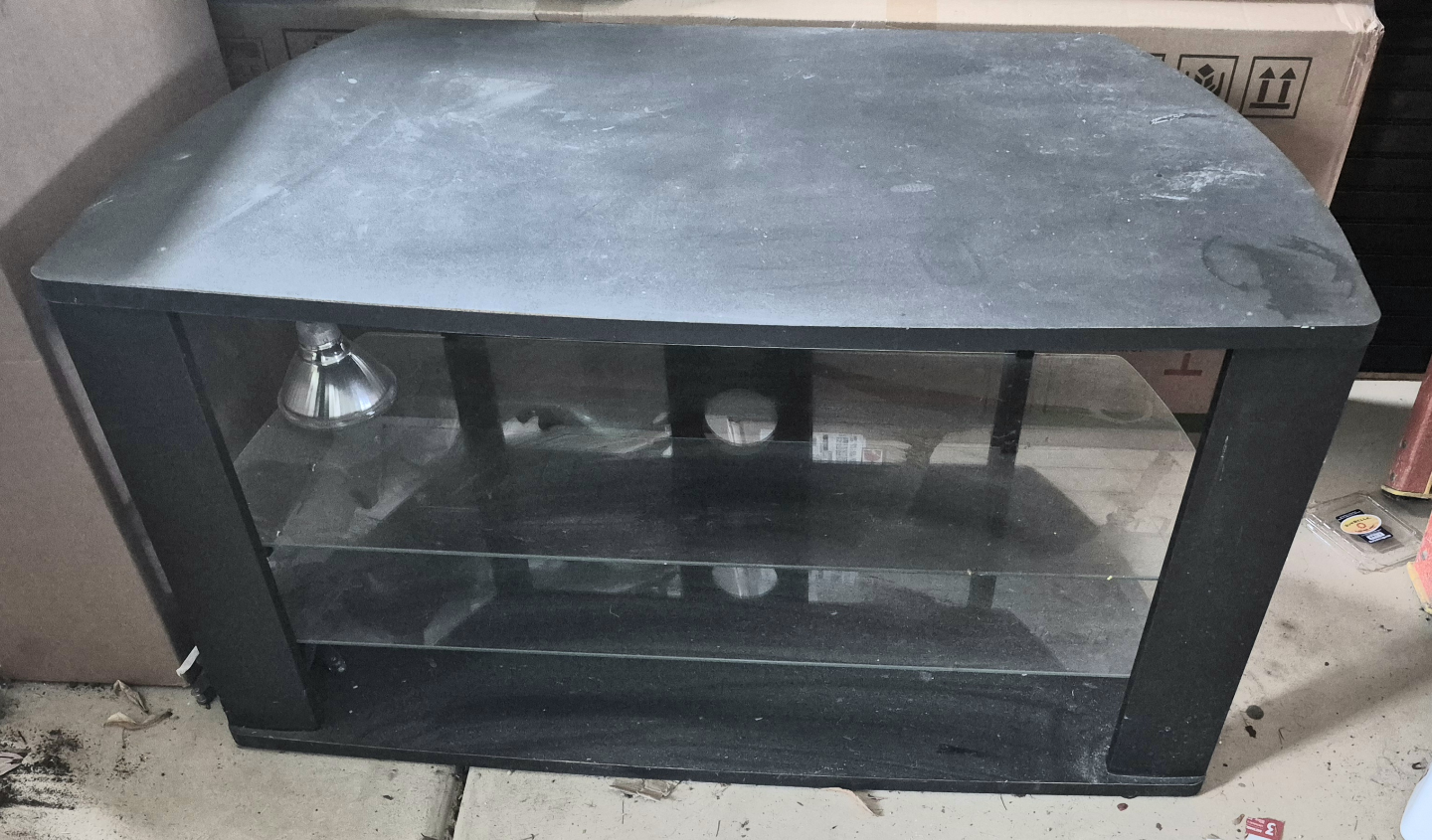 Black TV Stand with Glass Shelves - photo 3