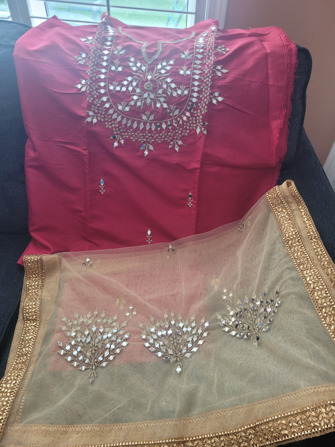 Red and Gold Mirror Work Salwar Kameez Suit - photo 2
