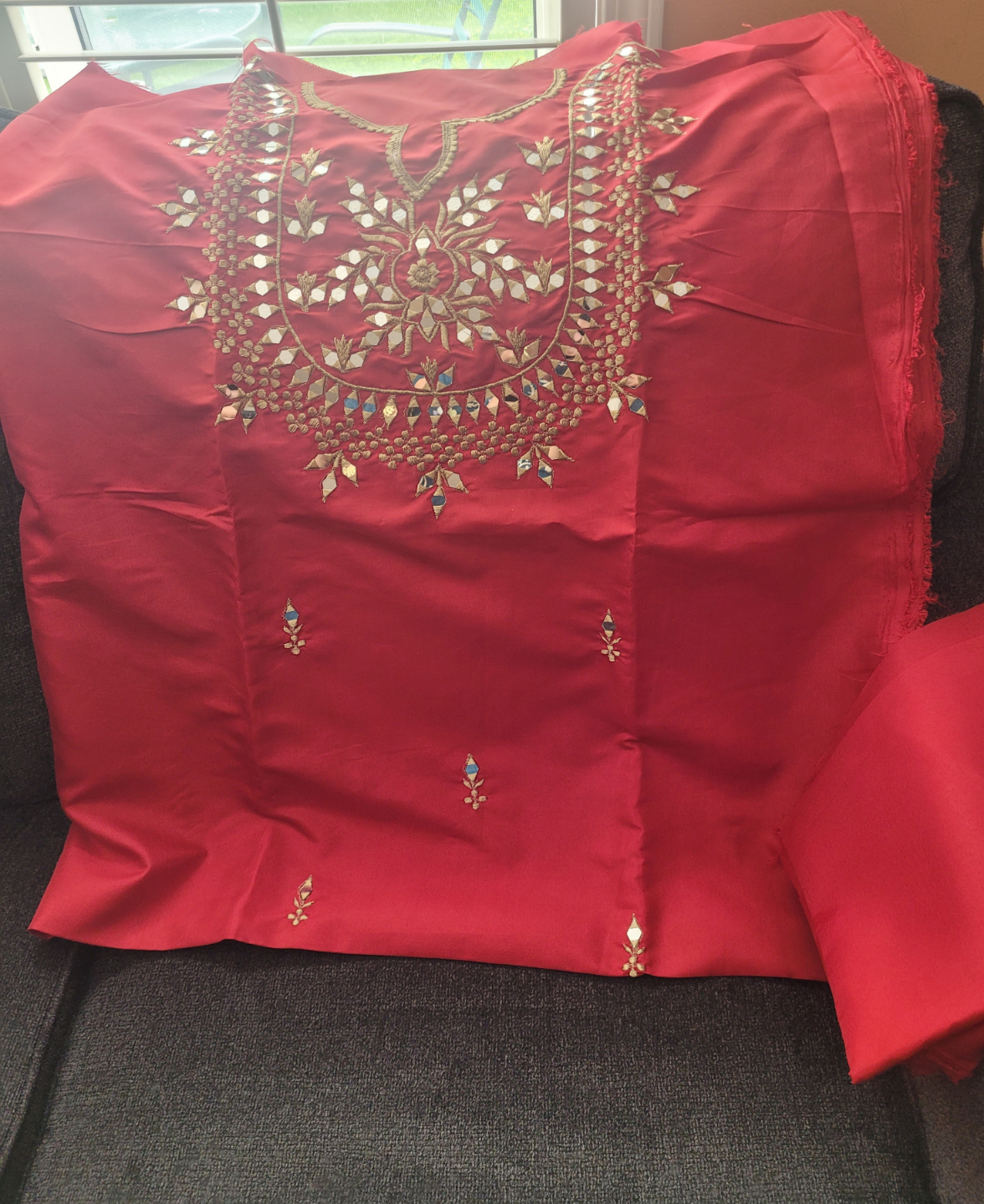 Red and Gold Mirror Work Salwar Kameez Suit - photo 3