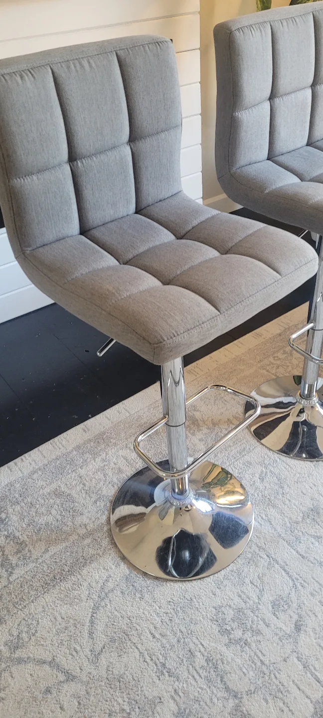Pair of Grey Fabric Bar Stools with Chrome Base image indicator(2)