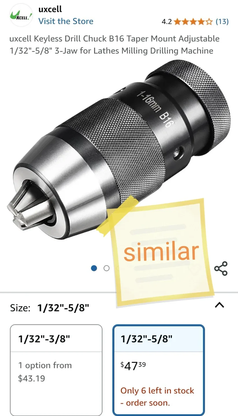 Keyless Drill Chuck B16 Taper Mount 1-13mm thumbnail