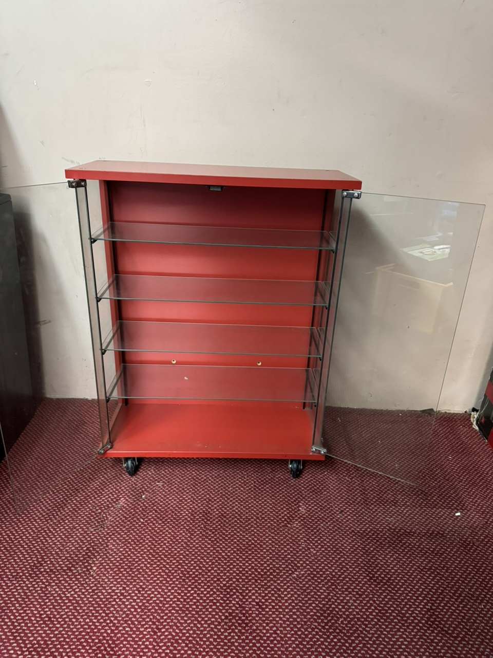 Red Glass Accent Cabinet With 2 Glass Doors and  4 Glass shelves - photo 3