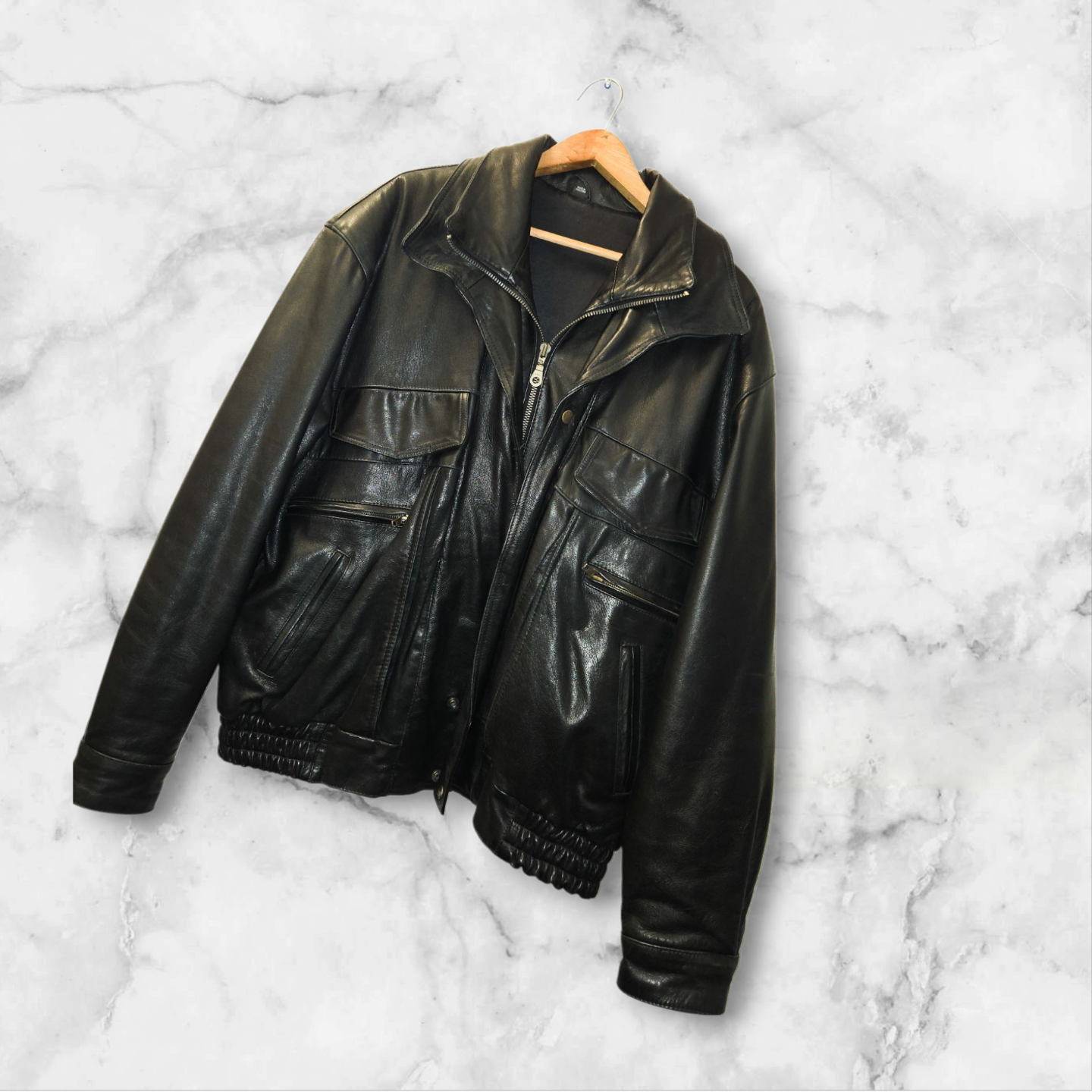 Men's Vintage Genuine Leather Bomber Jacket Large