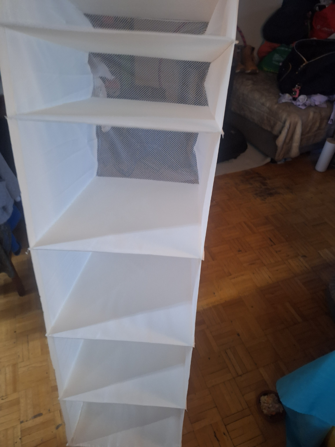 White Fabric Hanging Organiser with 6 Shelves