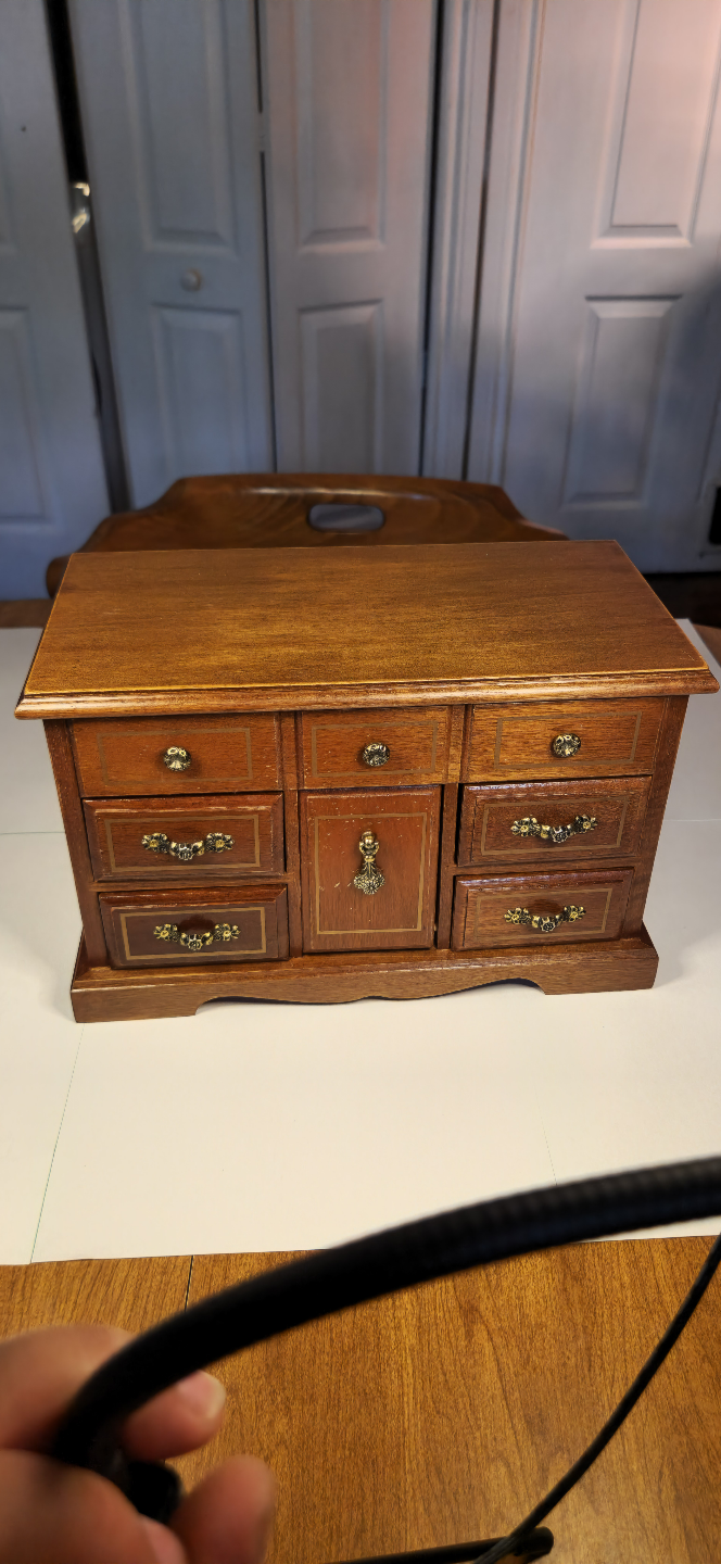 Vintage Wooden Jewellery Box with Mirror and Music Box