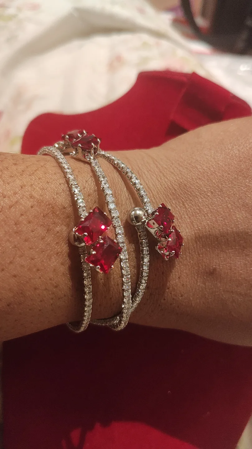 Stunning Red and Clear Cubic Zirconia Bangle Set image indicator(2)