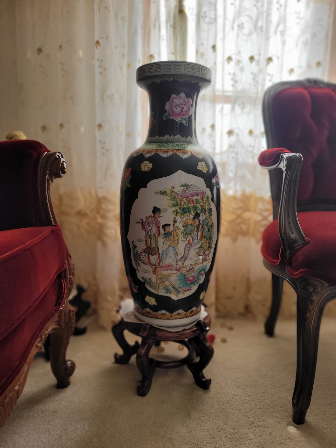 Vintage Asian Porcelain Vase with Stand