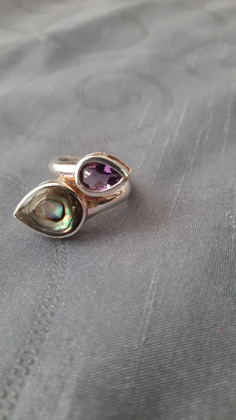 Sterling Silver Ring with Amethyst and Shell thumbnail