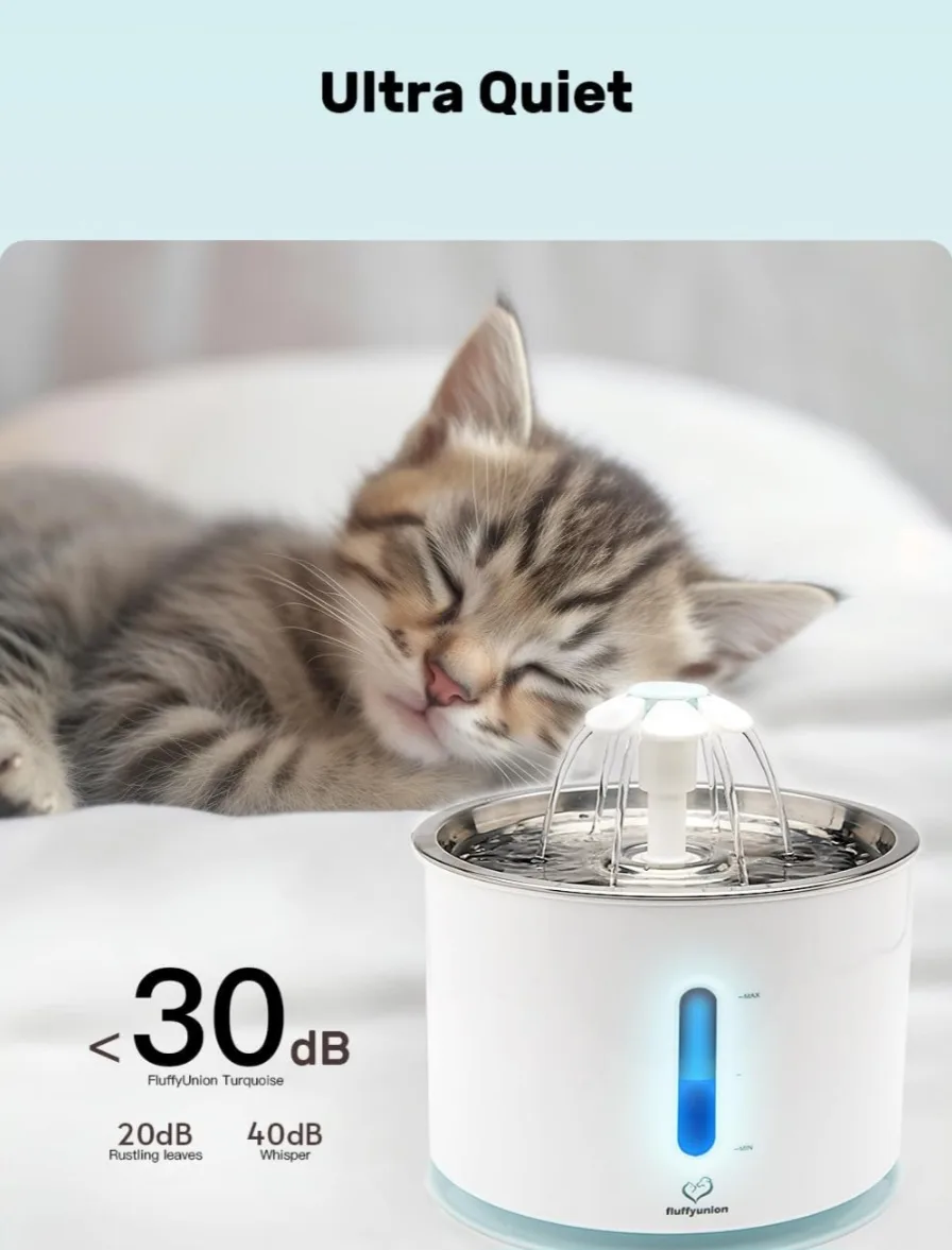 BNIB Pet Water Fountain with Stainless Steel Lid image indicator(4)