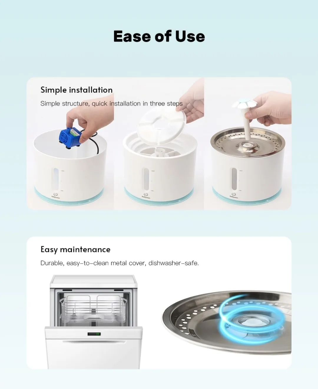 BNIB Pet Water Fountain with Stainless Steel Lid image indicator(5)