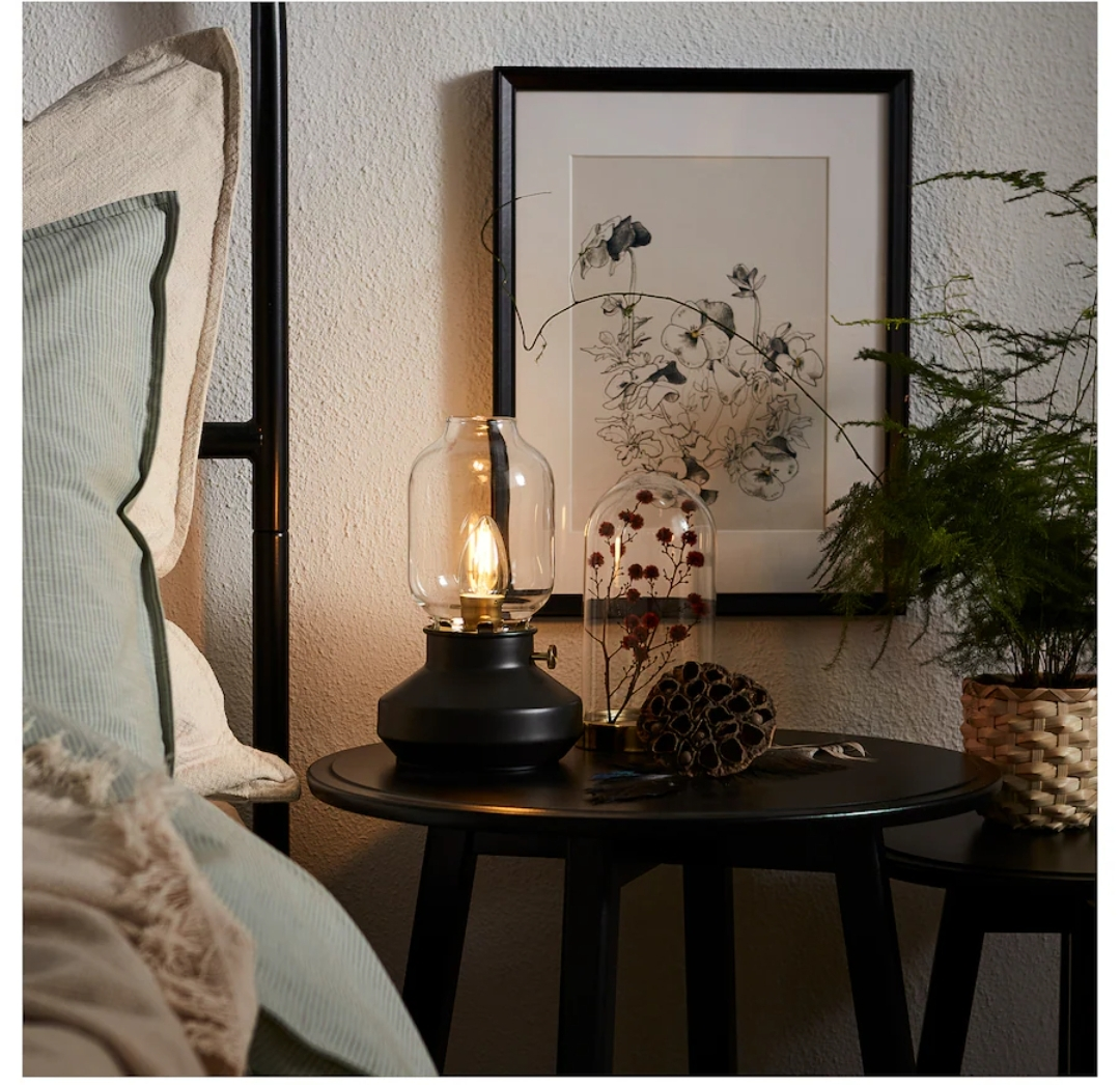 IKEA TARNABY Black Table Lamp with Clear Glass Shade