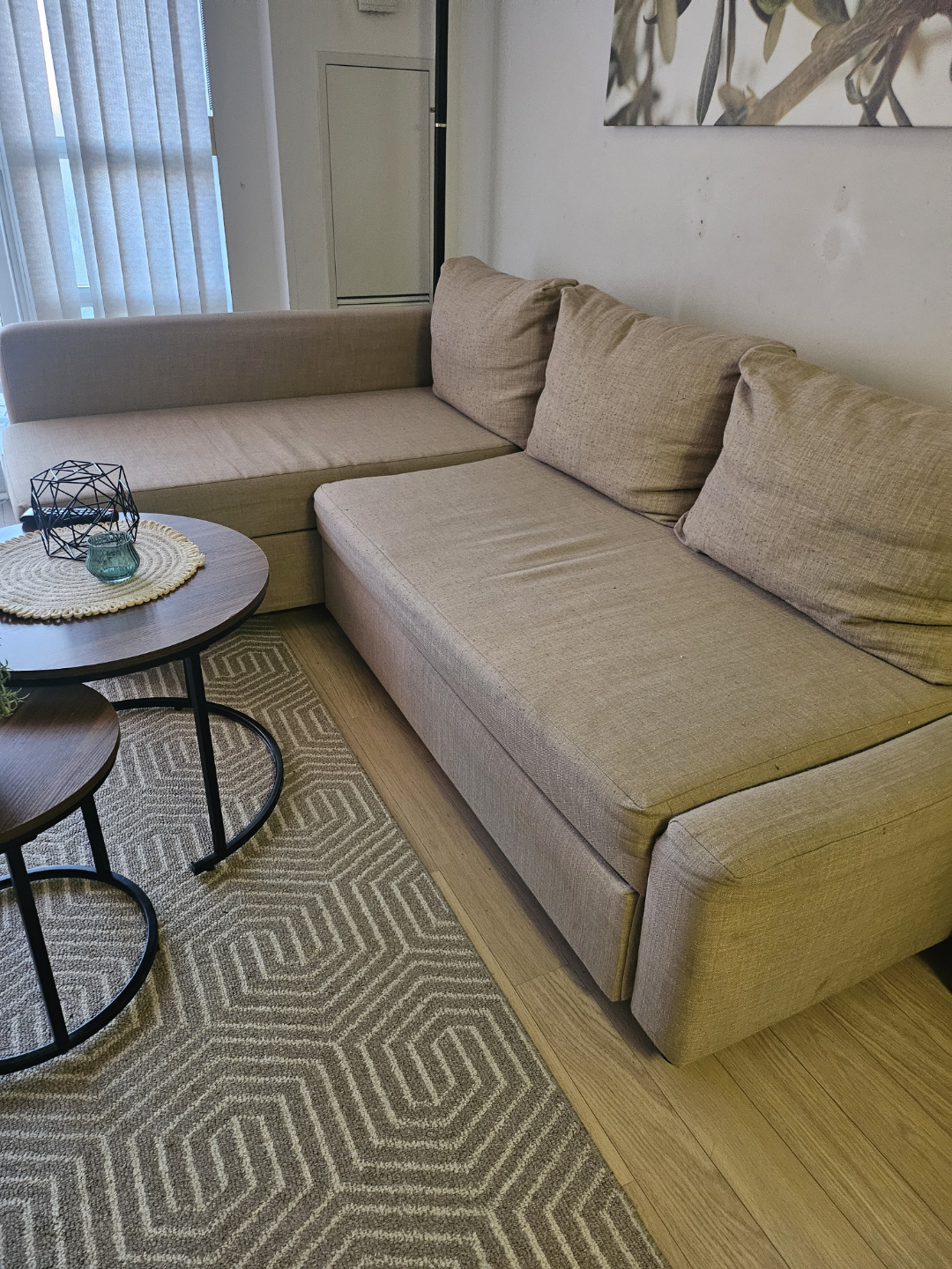 Beige L-Shaped Sofa Bed with Storage