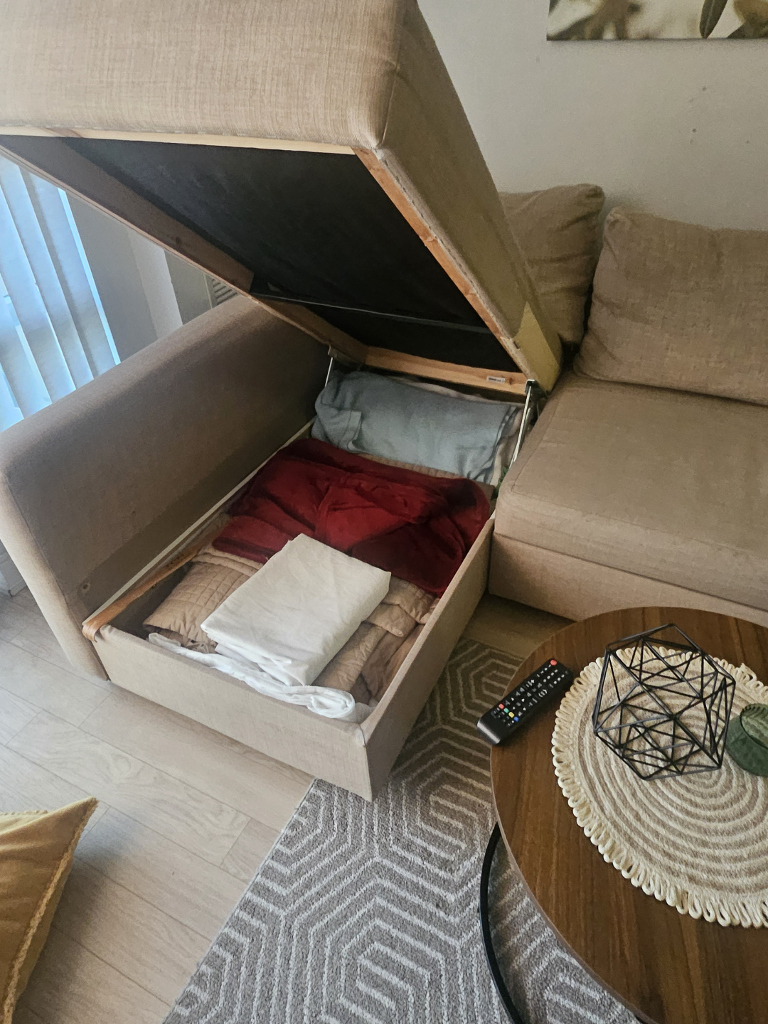 Beige L-Shaped Sofa Bed with Storage - photo 3