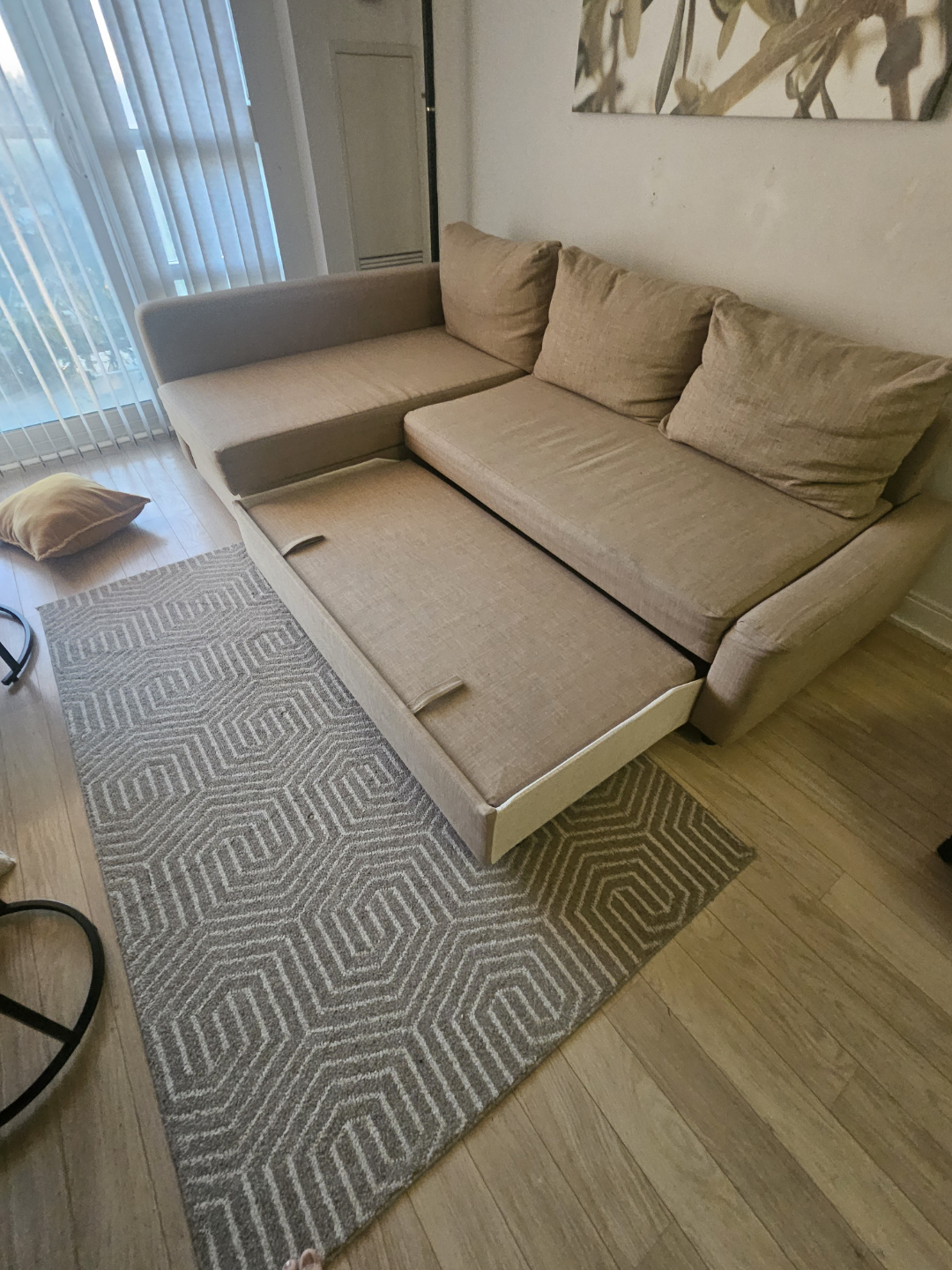 Beige L-Shaped Sofa Bed with Storage - photo 5