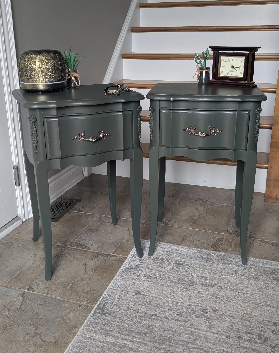 Pair of Refinished Dark Green Nightstands