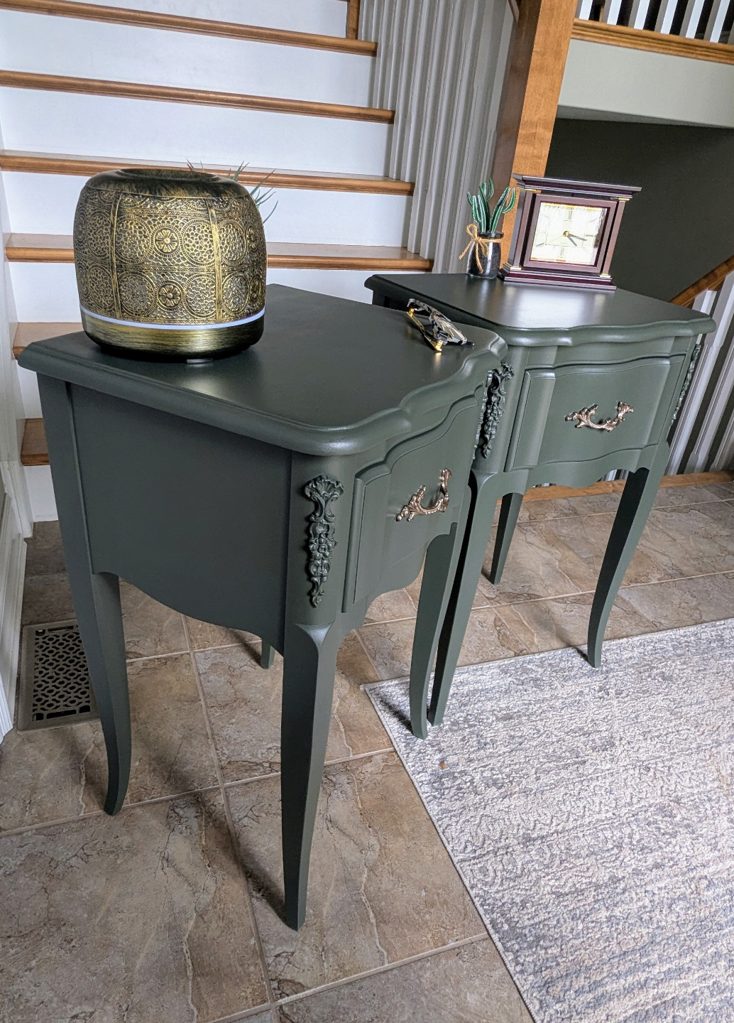 Pair of Refinished Dark Green Nightstands - photo 2