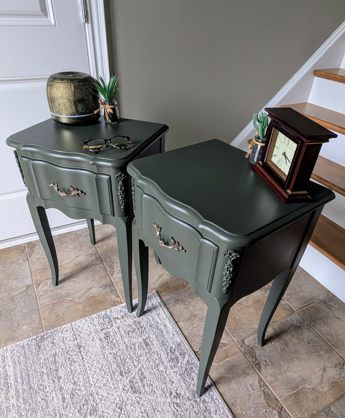 Pair of Refinished Dark Green Nightstands - photo 3