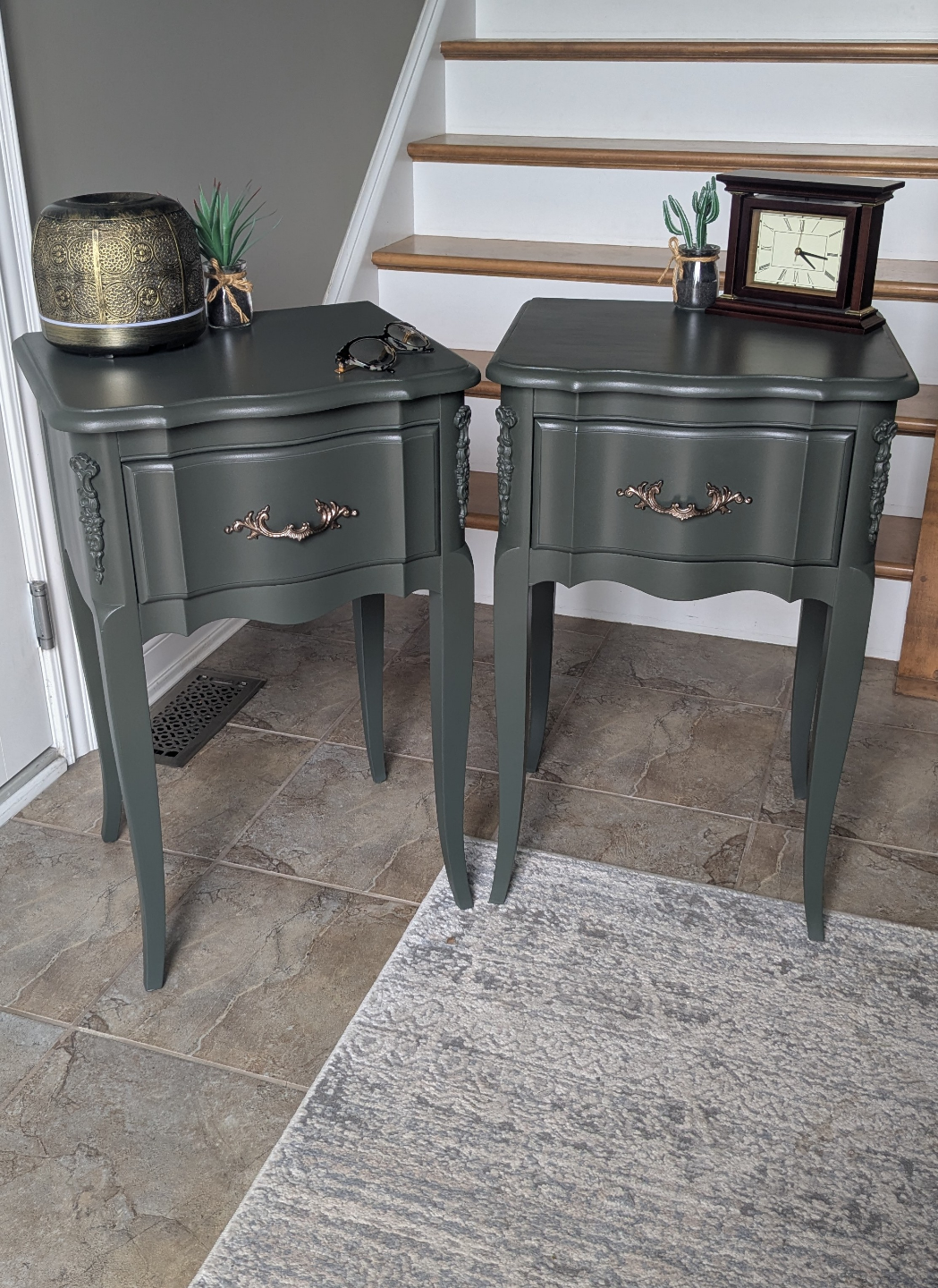 Pair of Refinished Dark Green Nightstands - photo 5