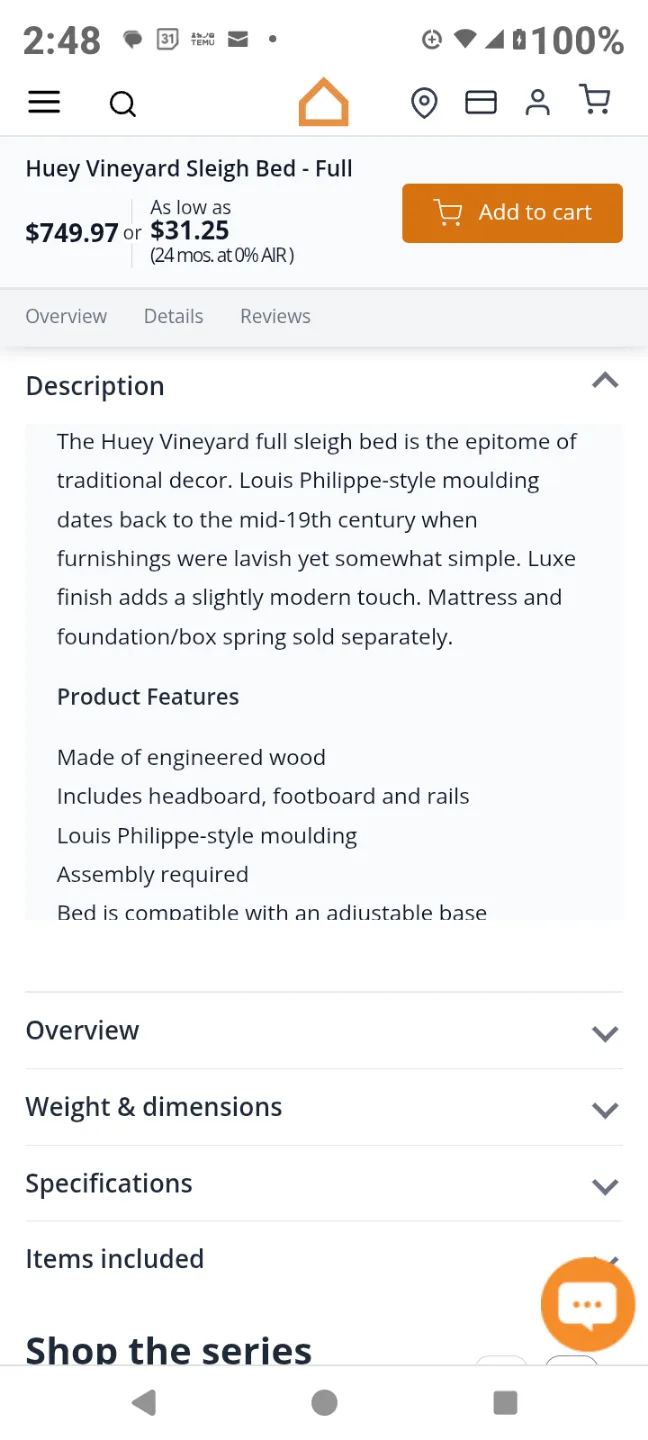 Huey Vineyard Sleigh Bed - Full image indicator(2)