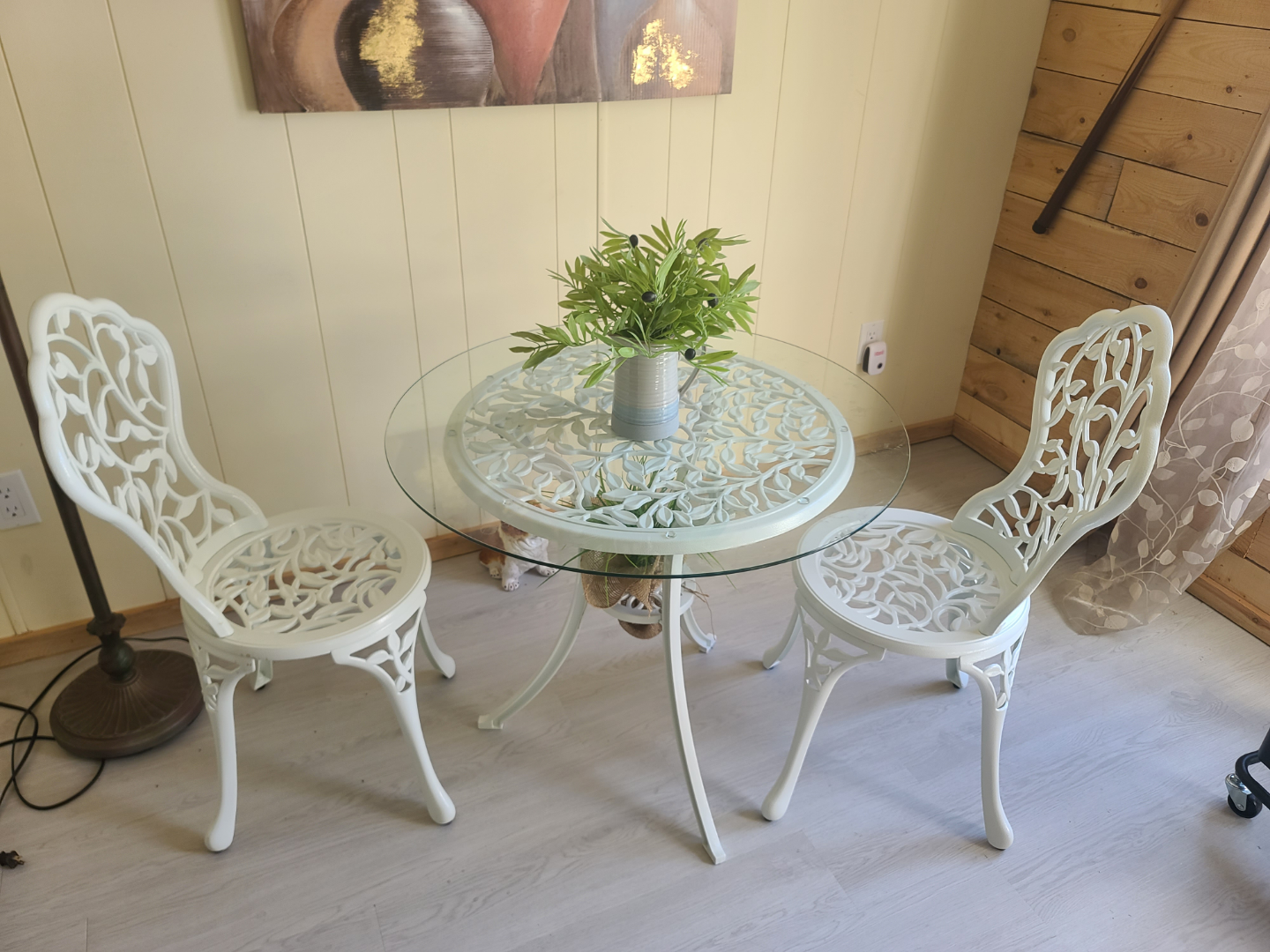 White Metal Patio Set - Table and Two Chairs