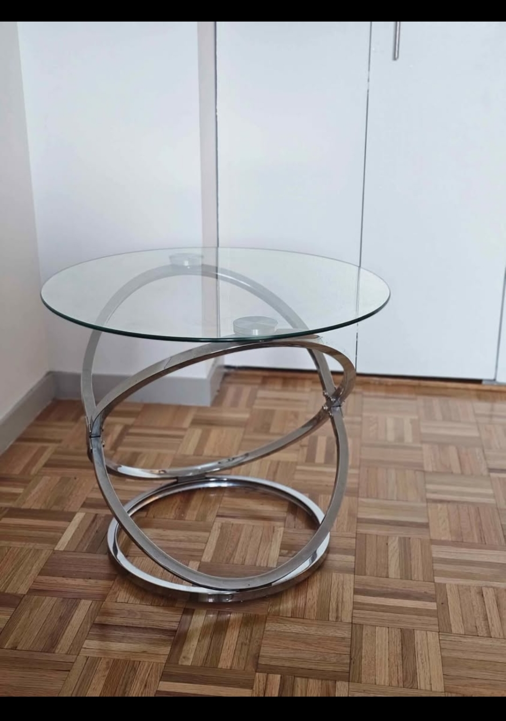 Glass Top Side Table with Chrome Metal Frame