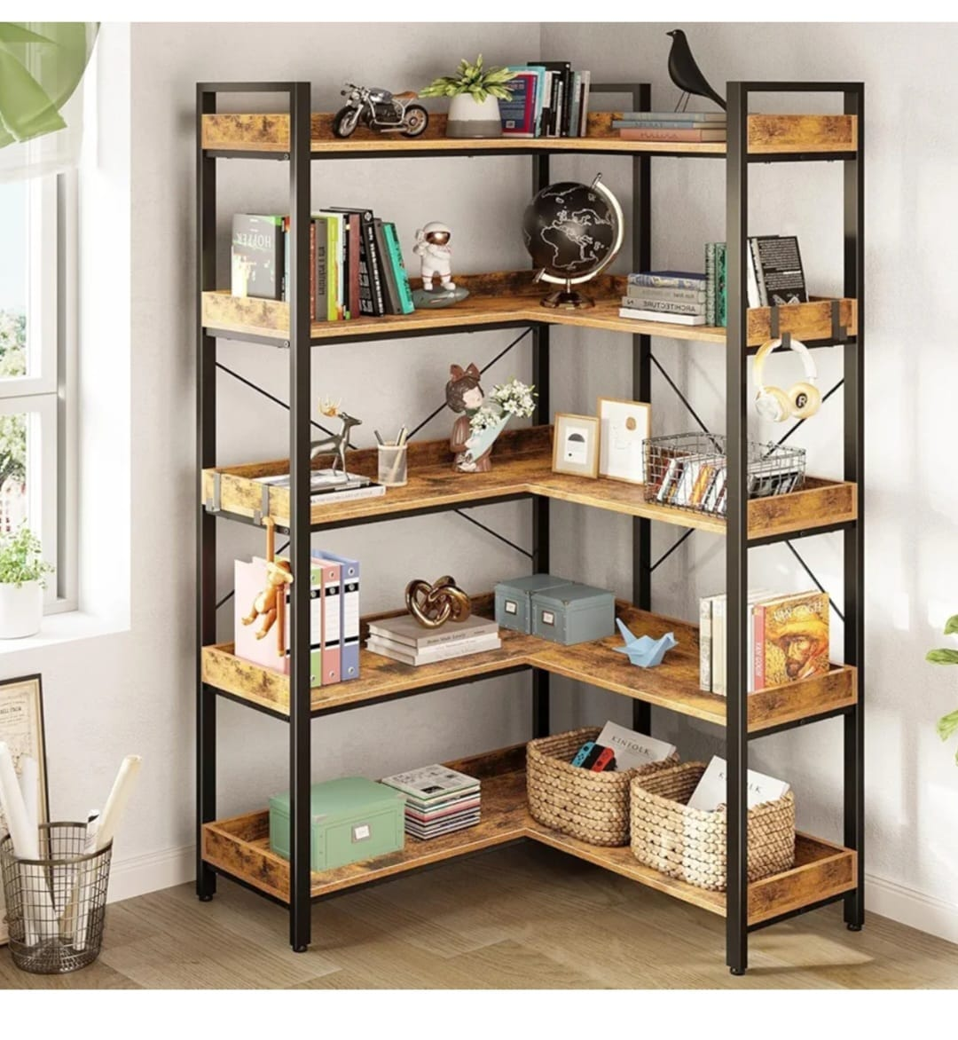 Rustic Industrial 6-Shelf Bookcase - Two Styles Available