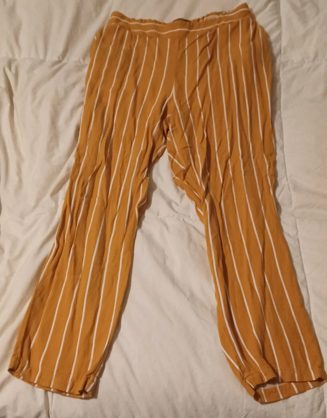 Ragged Trendy Mustard Yellow White Striped Pants Size 10 image indicator(2)
