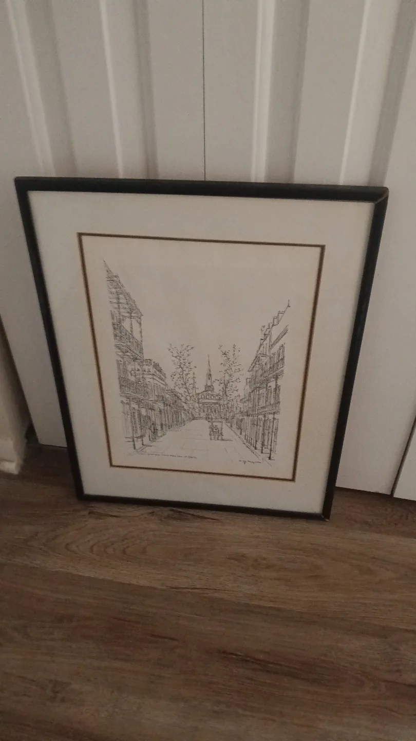 Framed New Orleans Street Scene Drawing thumbnail