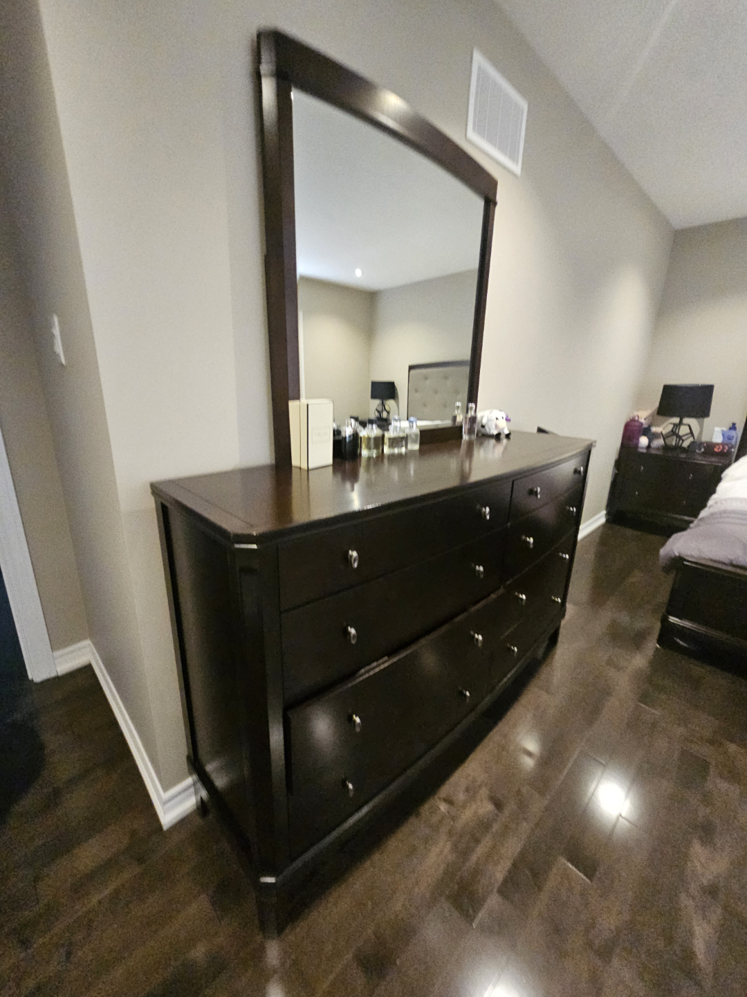 Dark Brown Wooden Dresser with Mirror