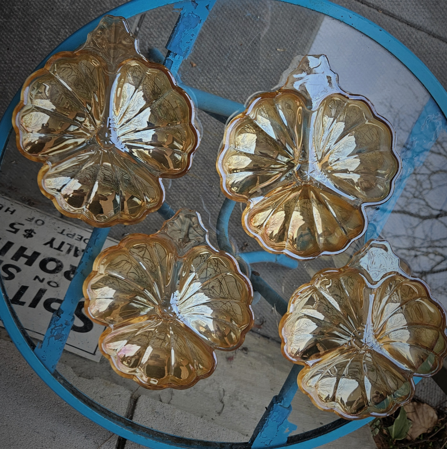 Set of Four Vintage Amber Carnival Glass Nut  Dishes - photo 3