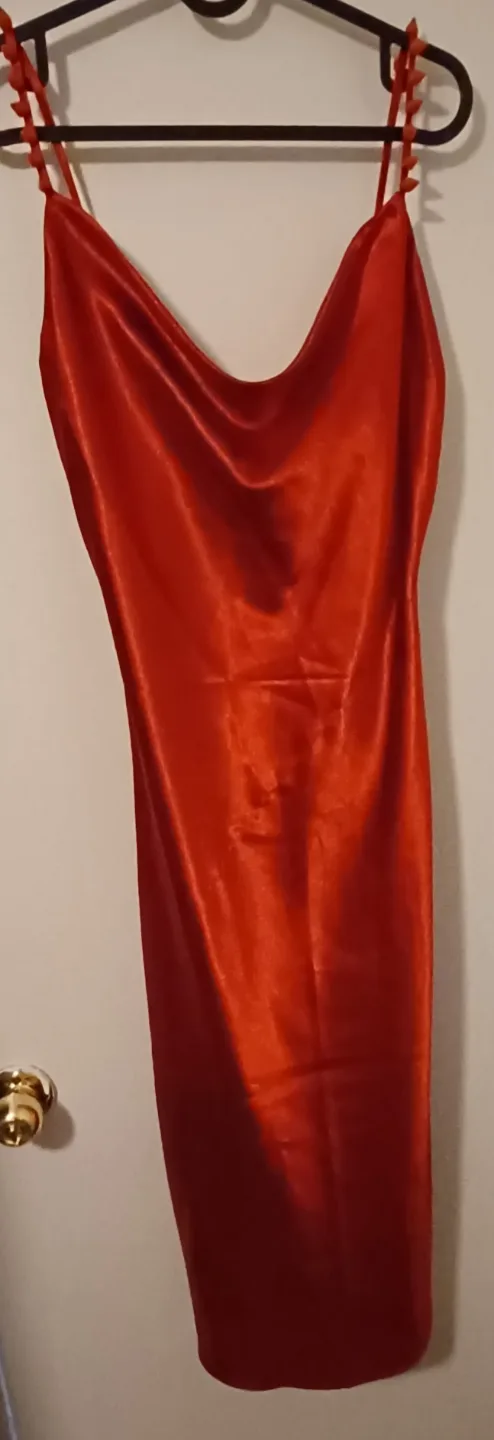 Red Satin Midi Slip Punk Dress image indicator(2)