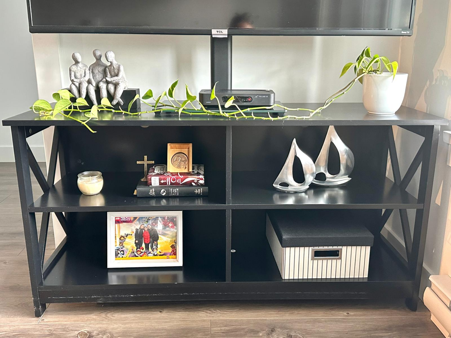 Black TV Stand with Shelves