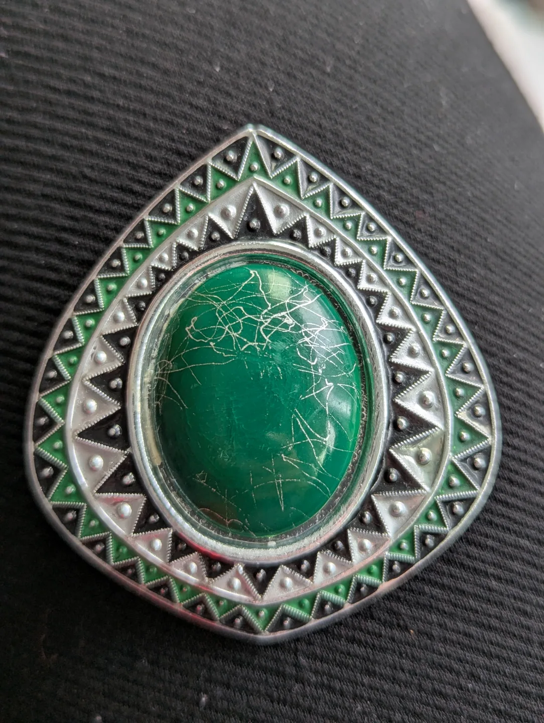 Vintage Green and Silver Tone Brooch thumbnail