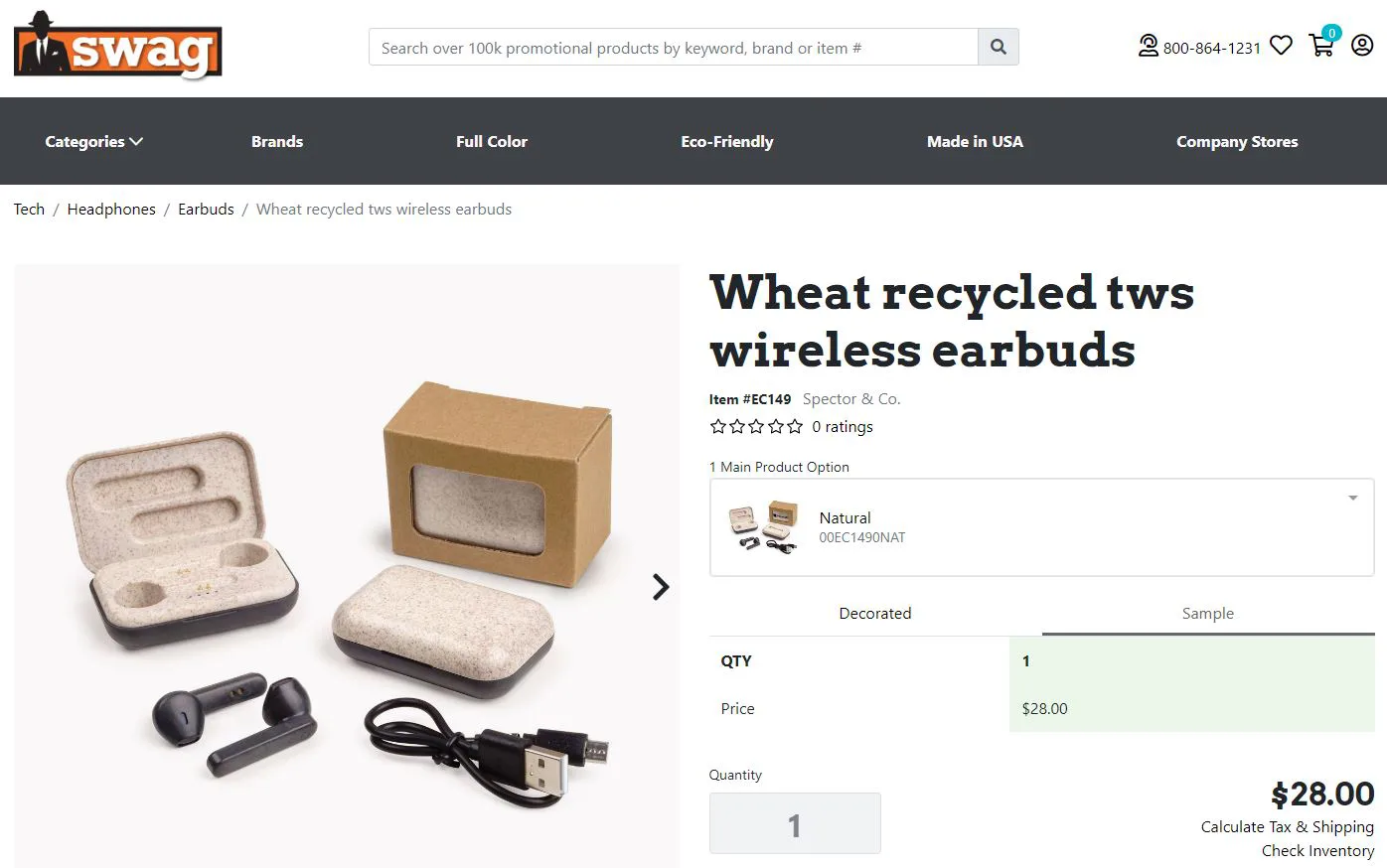 Wheat Husk Wireless Earbuds – 6 Left thumbnail