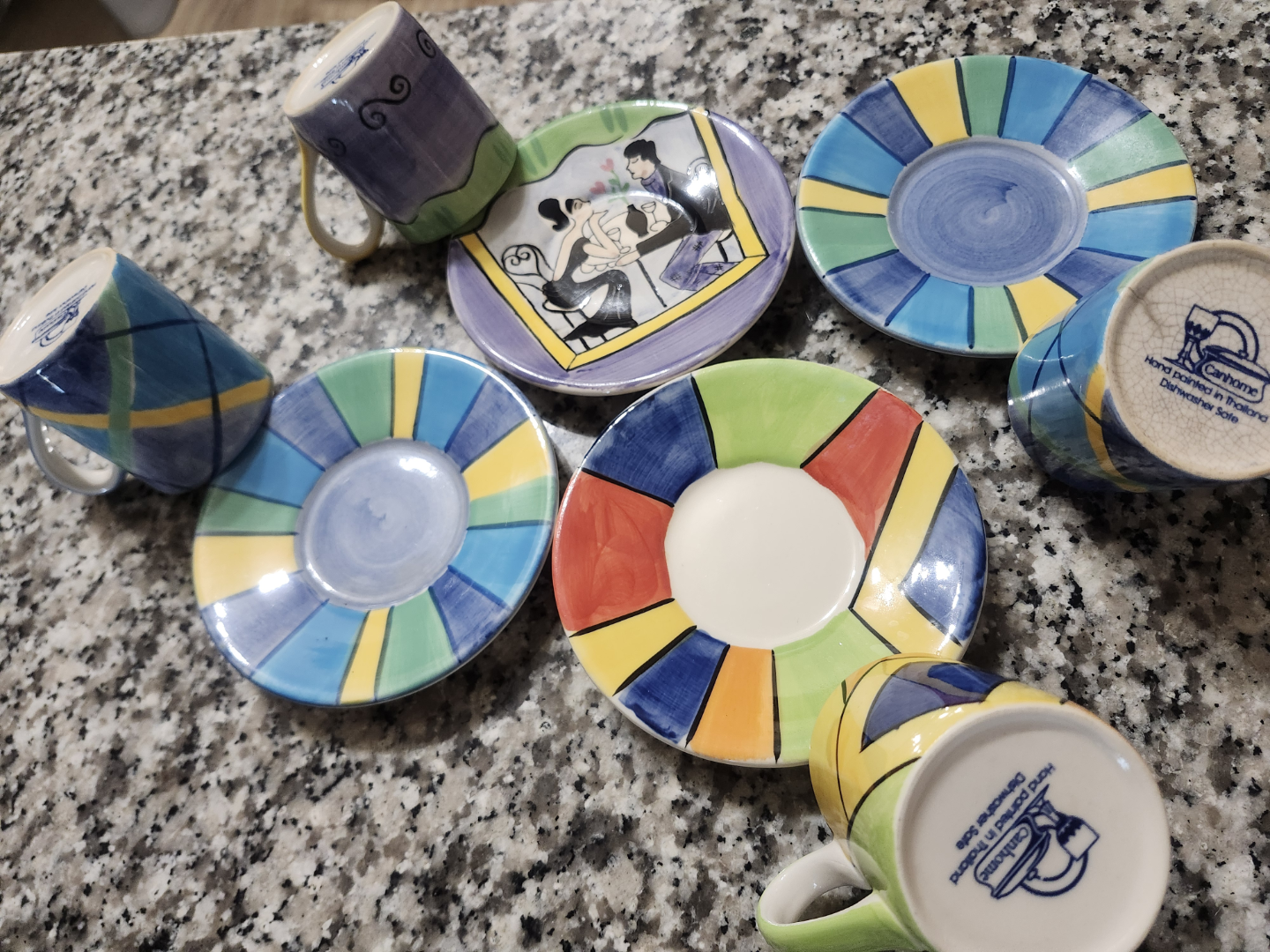 Set of Four Hand-Painted Espresso Cups and Saucers - photo 3