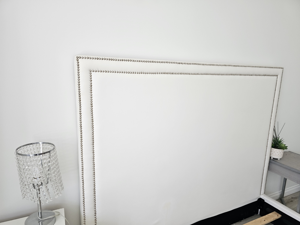 Queen Bed Frame with free Mattress (nail heads, faux leather) - photo 5