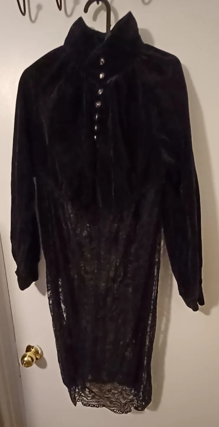 Black Velvet and Lace Overlay Dress Shirt image indicator(3)