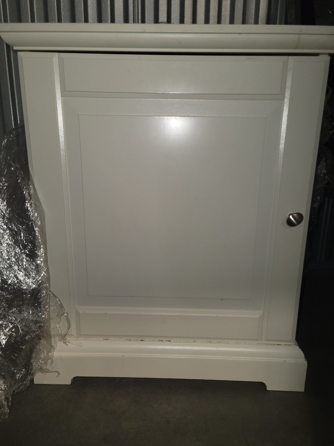 White Wooden Cabinet with One Door and Shelf