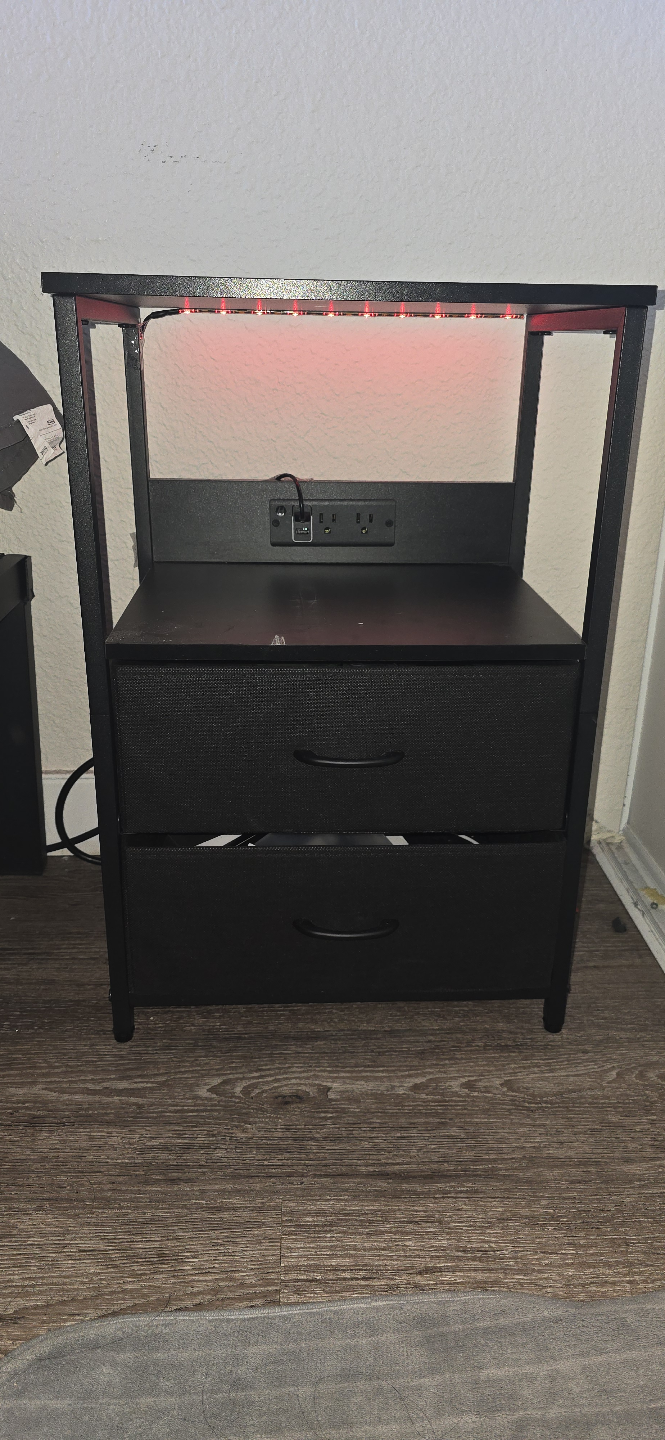 2 Black Two-Drawer Nightstand with LED Lights and Outlets - photo 2