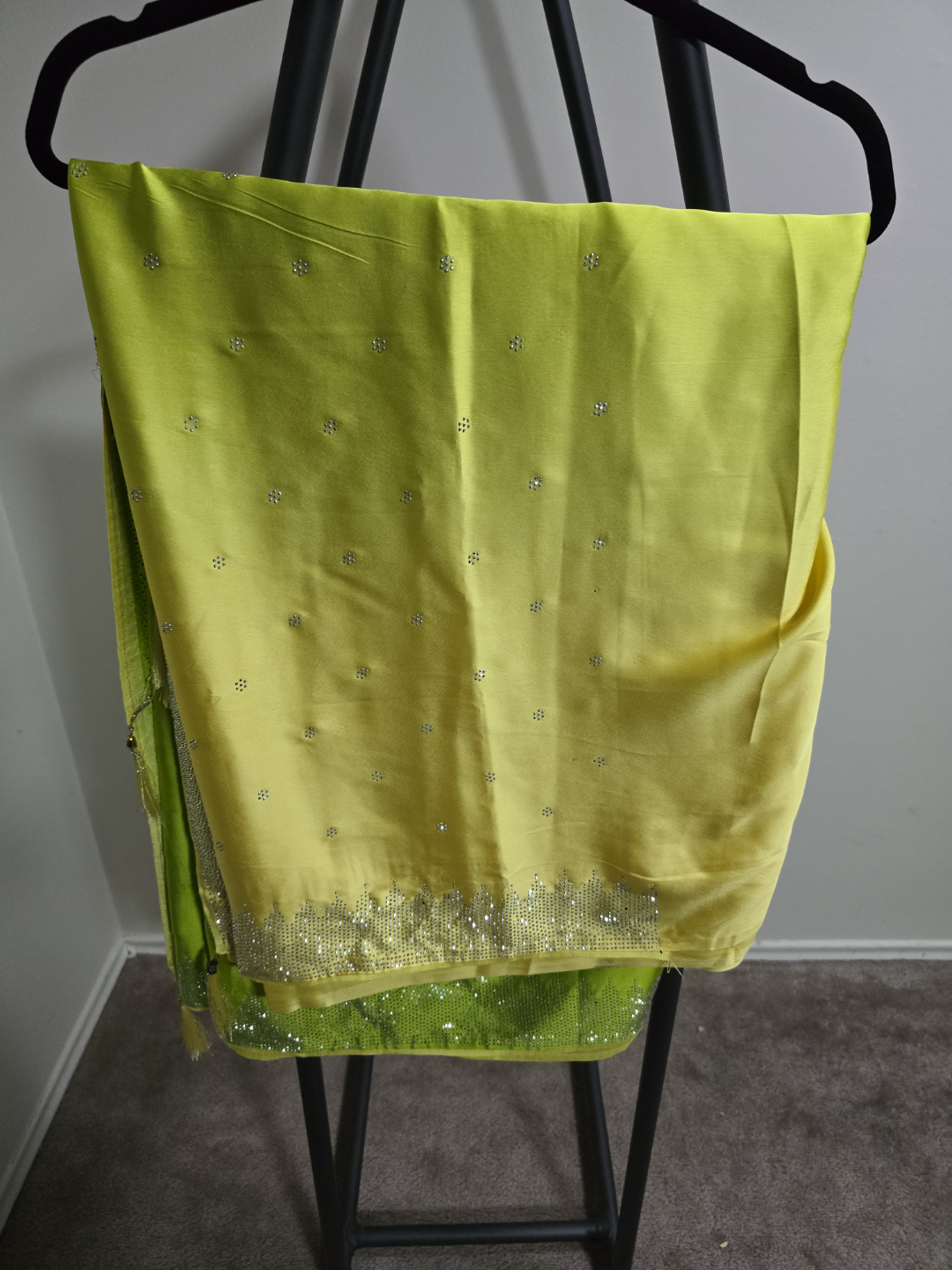 Lime Green and Yellow Beaded Saree - photo 2