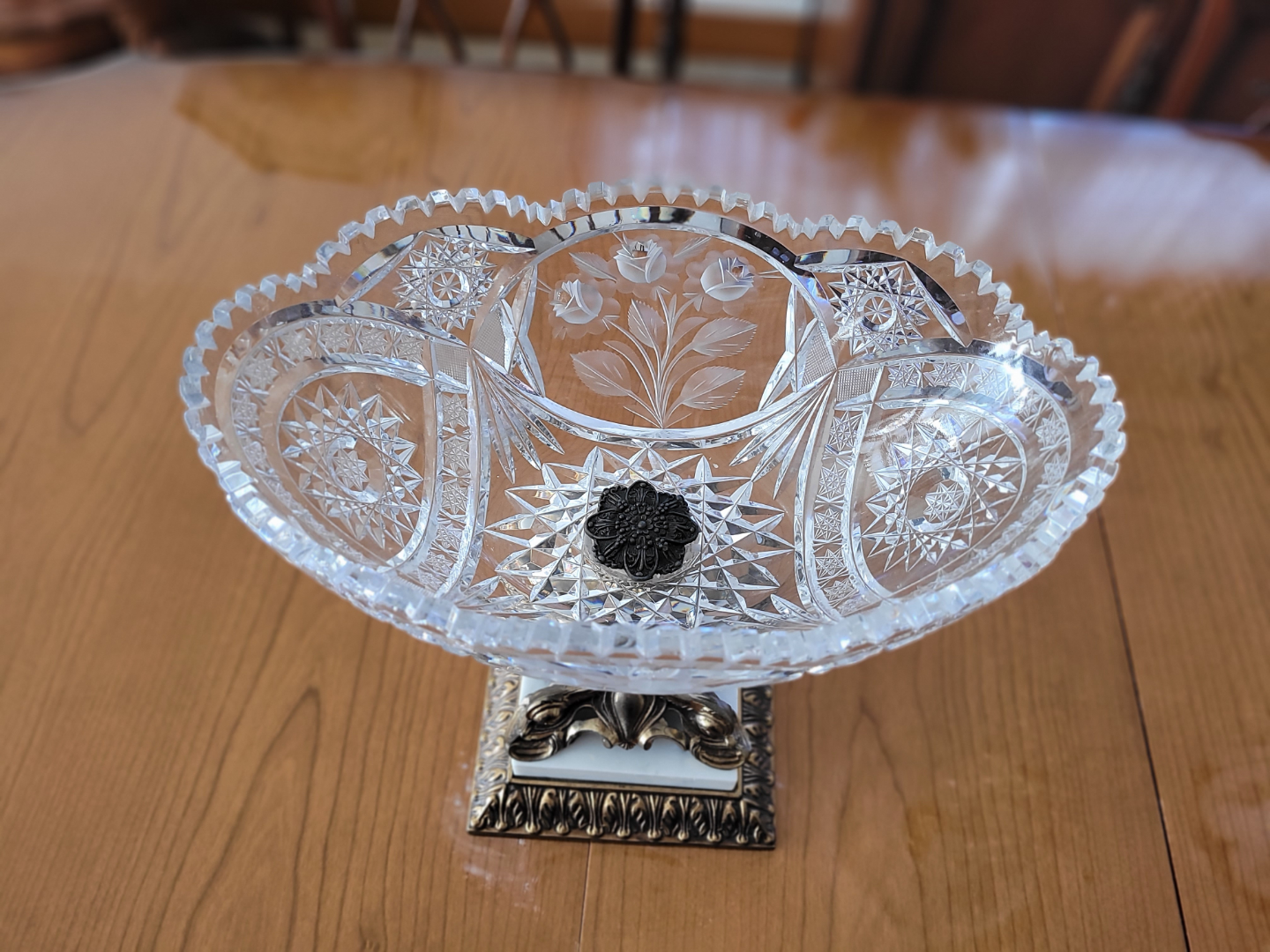 Vintage Crystal Bowl with Ornate Brass Stand - photo 2