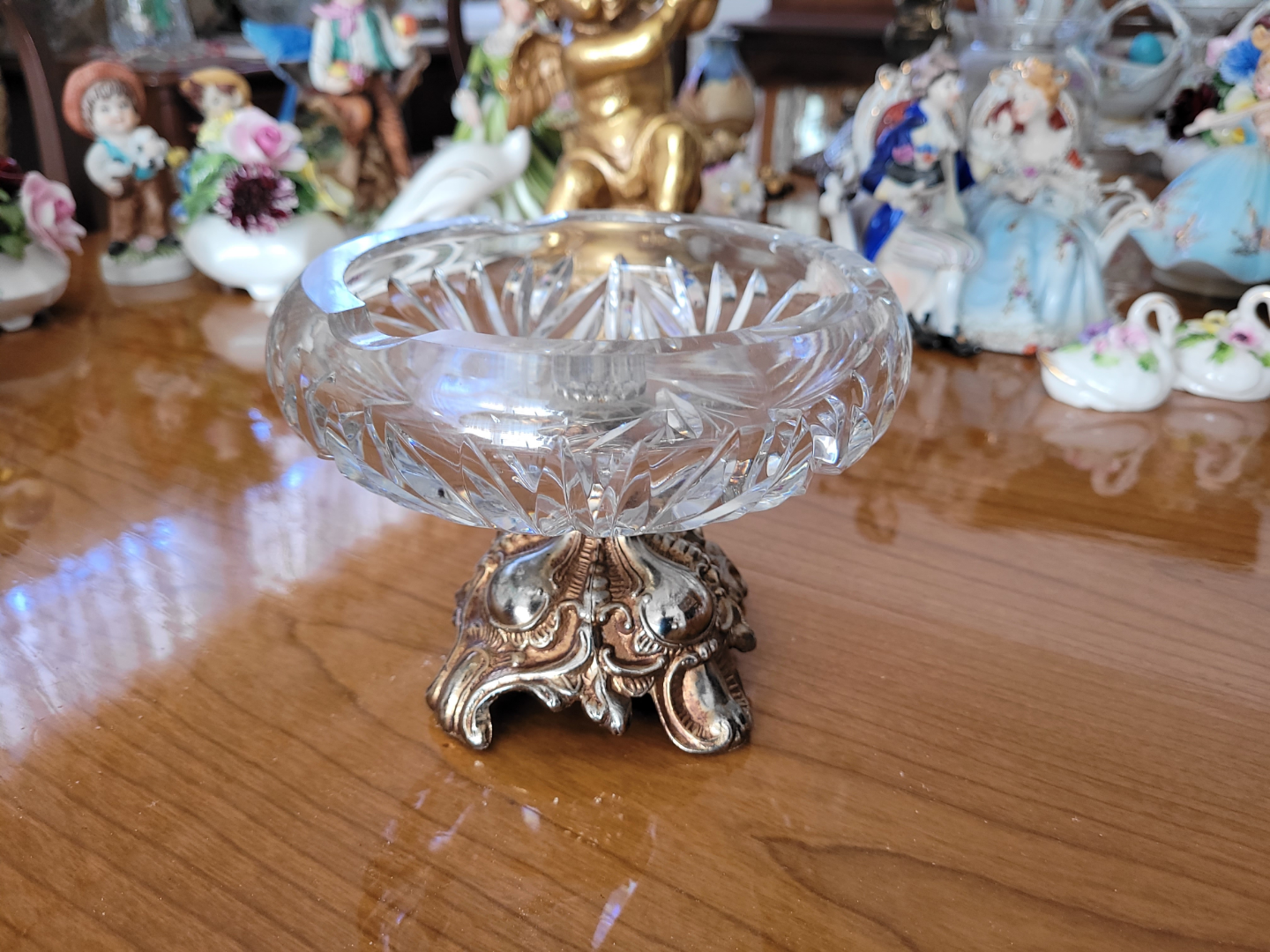 Vintage Crystal Bowl with Ornate Brass Stand - photo 3