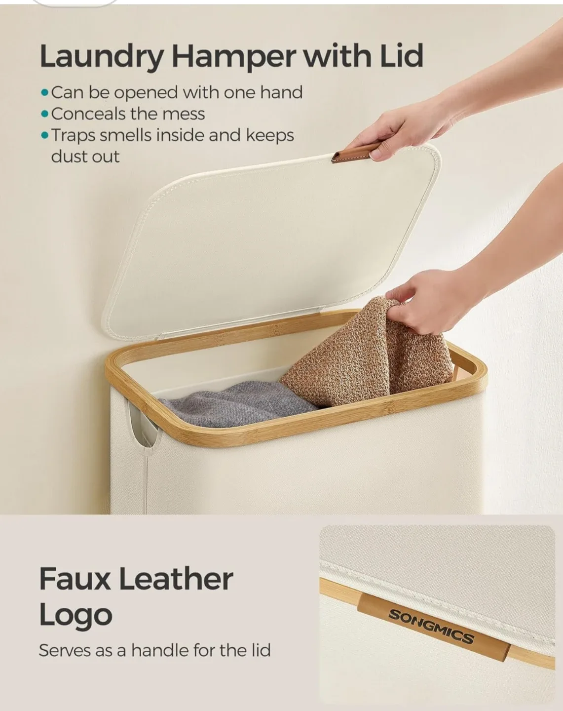 SONGMICS 23.8-Gallon Laundry Hamper with Lid image indicator(3)