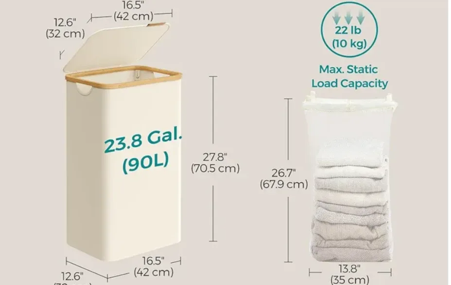 SONGMICS 23.8-Gallon Laundry Hamper with Lid image indicator(5)