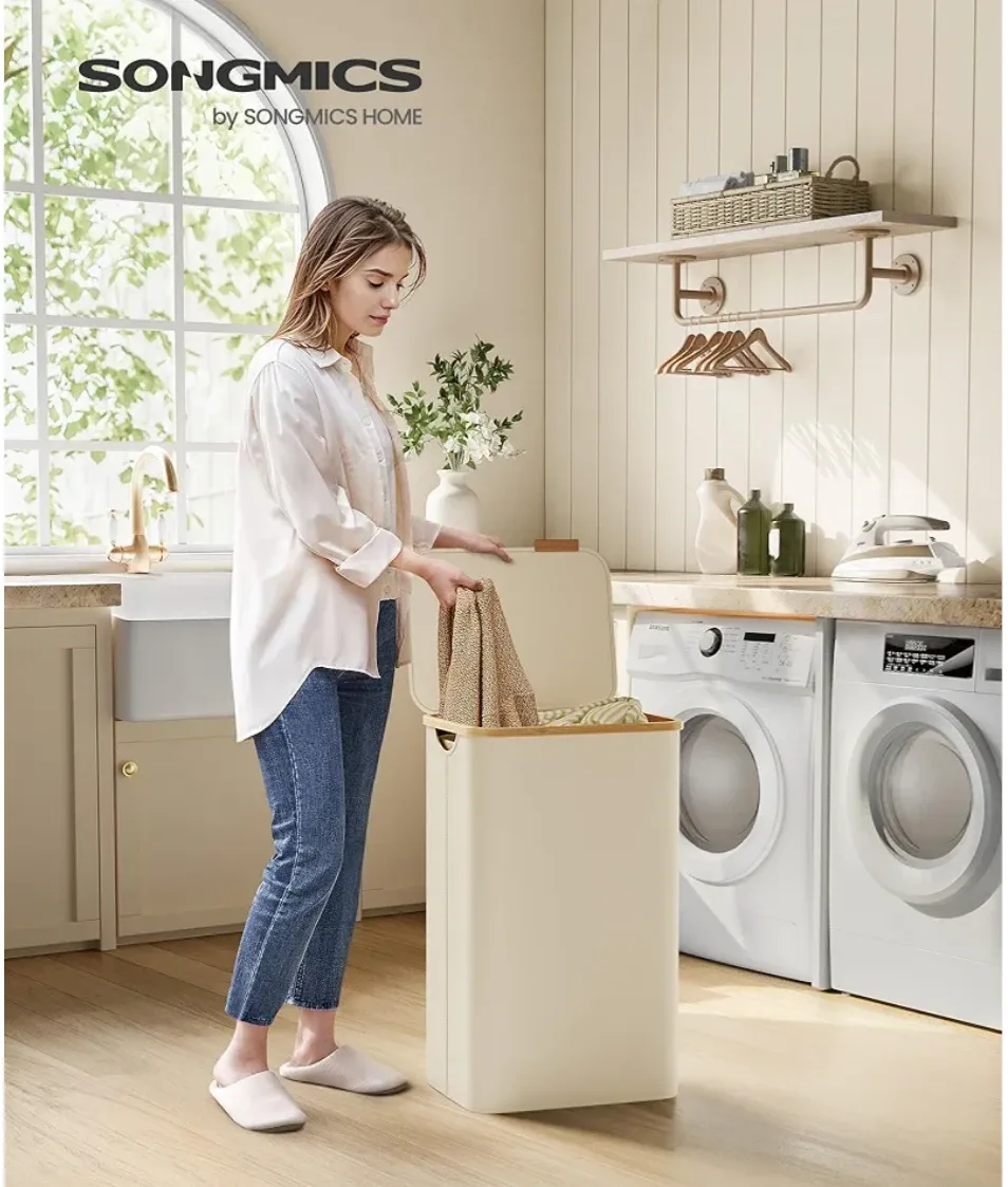 SONGMICS 23.8-Gallon Laundry Hamper with Lid image indicator(8)