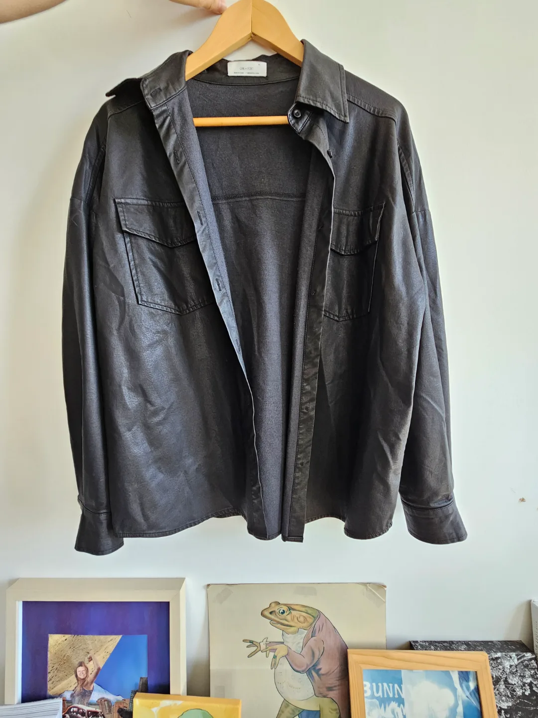 Oak + Fort Black Faux Leather Shirt Jacket - Size M image indicator(2)
