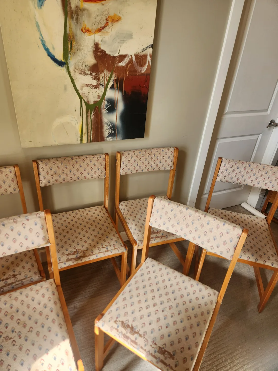 6 EXCELLENT 80's Vintage Wooden Dining Chairs thumbnail