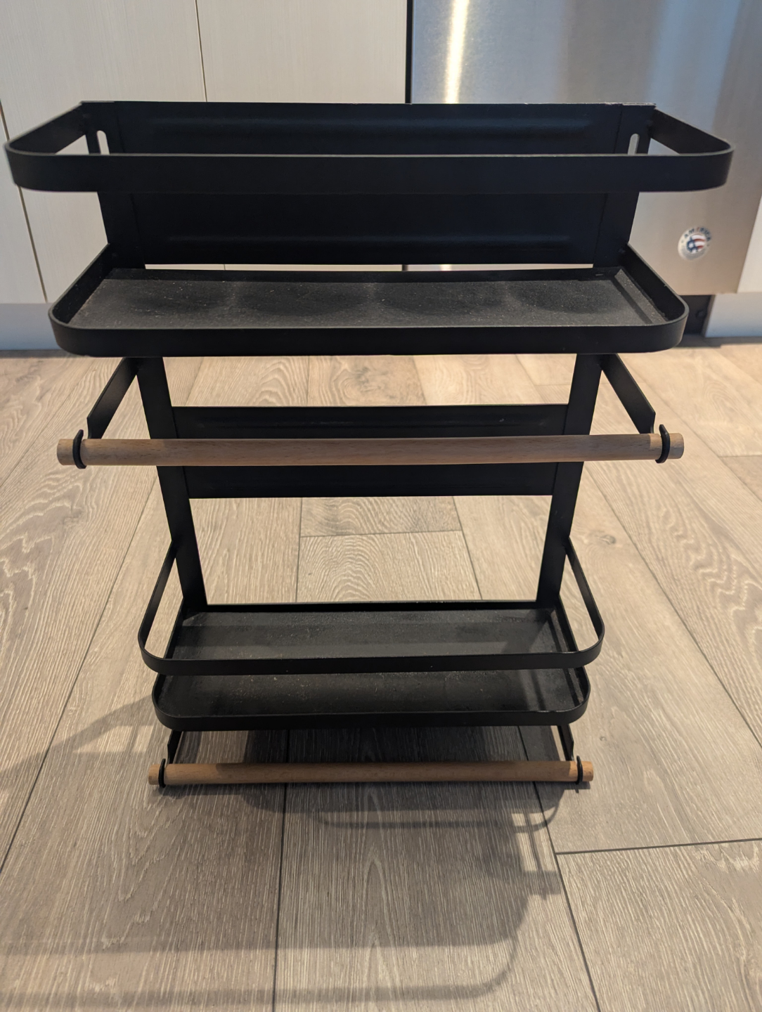 Black Metal 2-Tier Spice Rack with Paper Towel Holder
