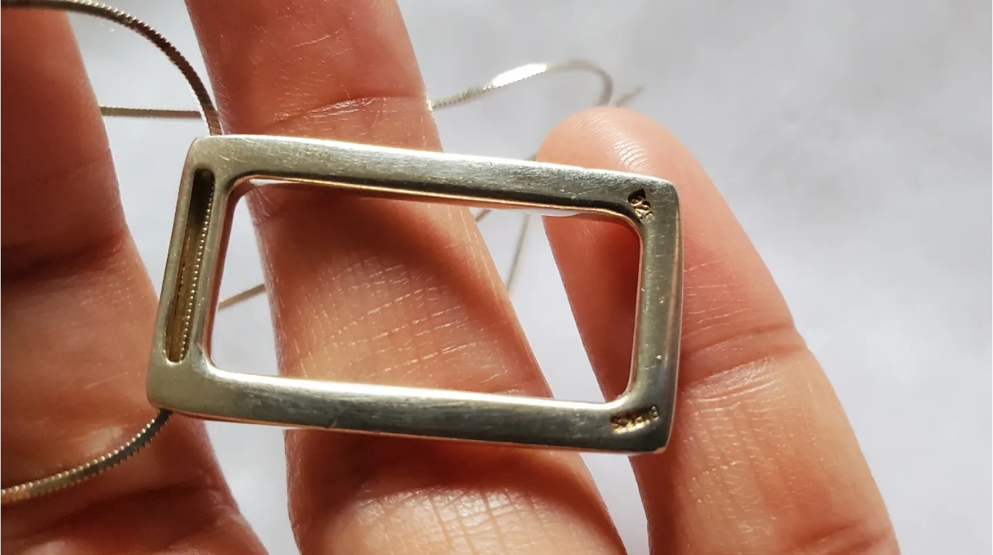 Vintge Birks Silver Rectangle Pendant Necklace image indicator(2)