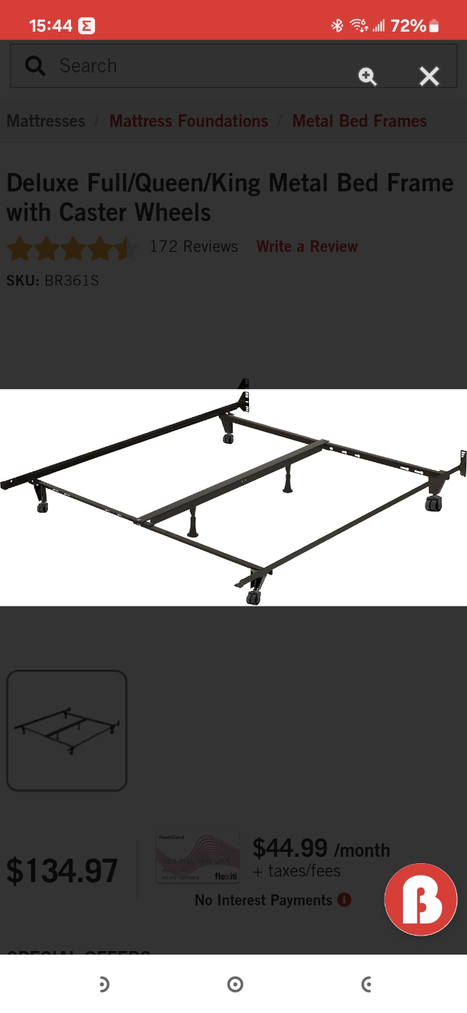 Metal Bed Frame with Caster Wheels - Full/Queen/King